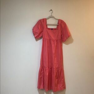 Old Navy Pink Puff Sleeve Midi Dress